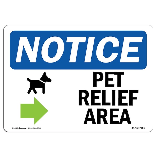 Sign, 3.5" H, Pet Relief Area (Right Arrow) Sign, Landscape, NS-D-35-L-17229-10PK